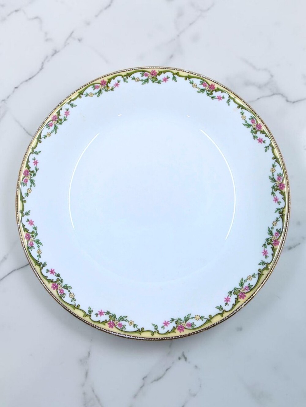 Vingaud The Meuse Coupe Soup Bowl Pink Yellow Flowers Porcelain Limoges France